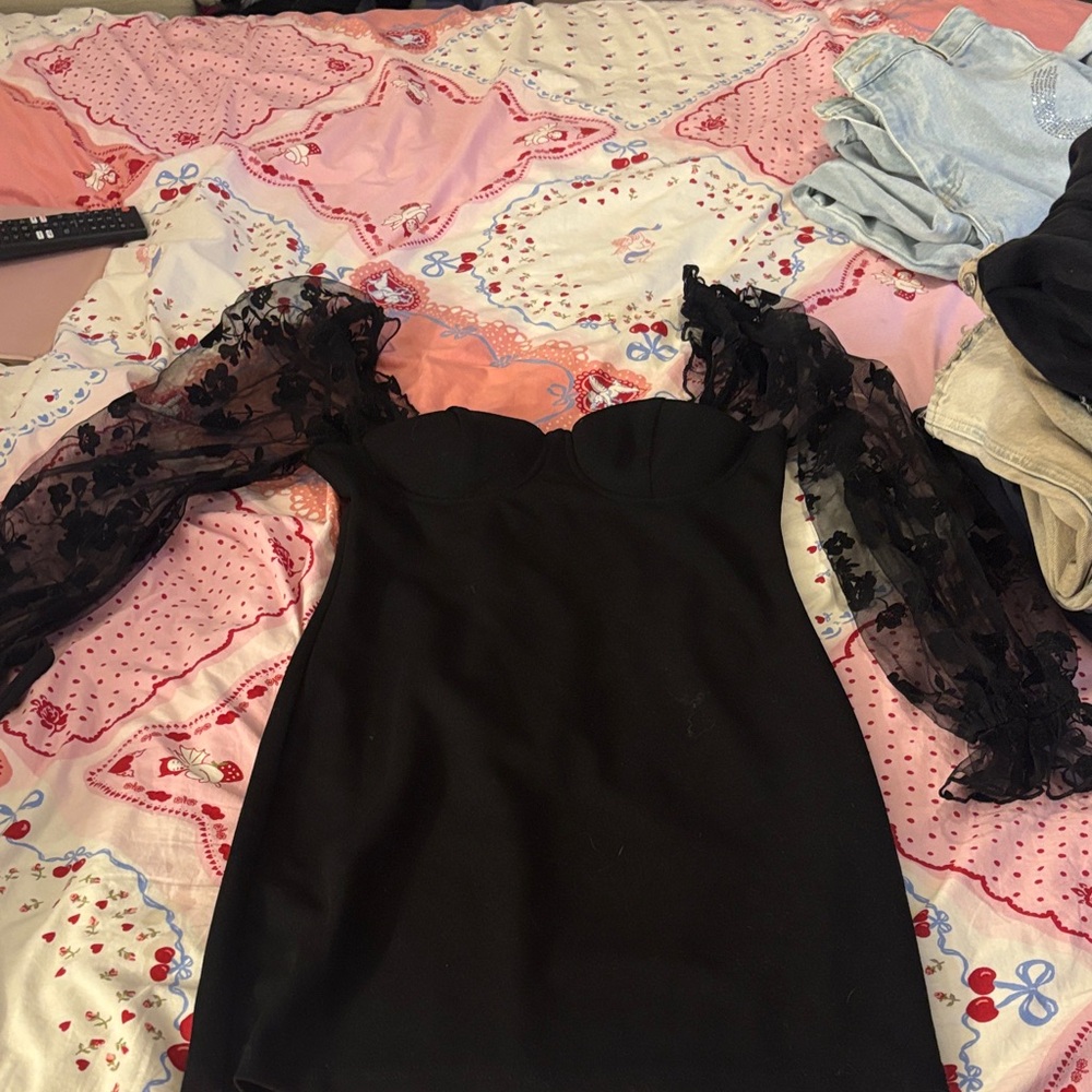 Windsor Black Dress with Sheer Floral Accents